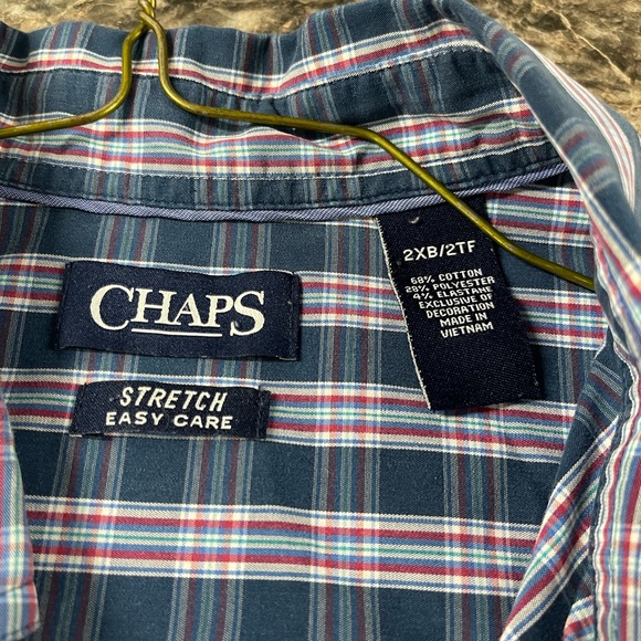 Chaps Men's 2XL Big & Tall Blue Plaid Long Sleeve Button-Up Shirt - Picture 5 of 7